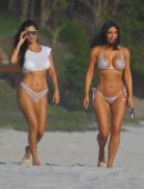Kim Kardashian and Kourtney Kardashian in Bikini at the Beach in Mexico