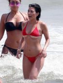 Kourtney Kardashian in Red Bikini at Beach in Tulum