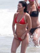 Kourtney Kardashian in Red Bikini at Beach in Tulum