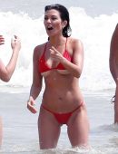 Kourtney Kardashian in Red Bikini at Beach in Tulum