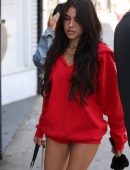 Madison Beer Leggy in Red Shorts at the Tanning Salon in LA