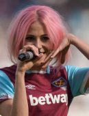 Pixie Lott Performing at West Ham vs Everton Football Match Half Time in London