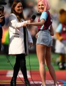 Pixie Lott Performing at West Ham vs Everton Football Match Half Time in London