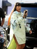 Rihanna Leggy, Arriving at Her Fenty and Puma Pop-up Store in Los Angeles