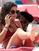 Alexandra Rodriguez in Crimson Bikini at the Beach in Miami