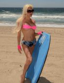 Angelique Morgan at Memorial Day Boogie Boarding at Zuma Beach