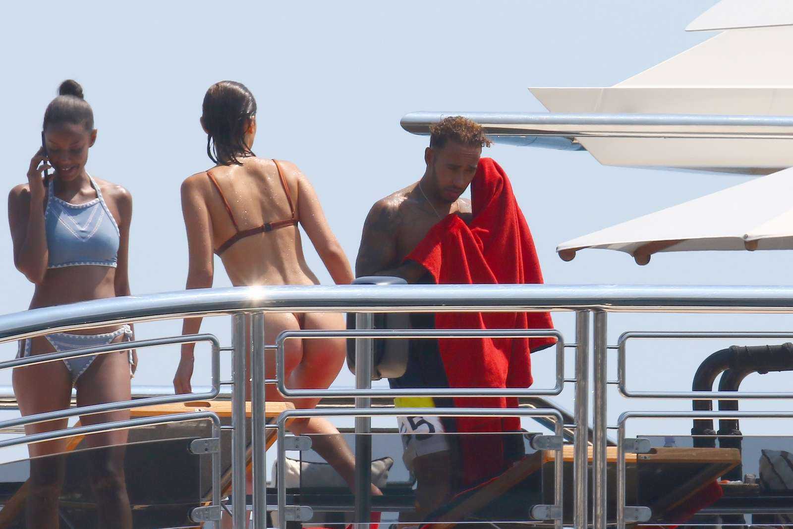 Bella Hadid in Brown Bikini on a Yacht in Cannes
