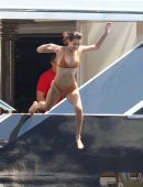 Bella Hadid in Brown Bikini on a Yacht in Cannes