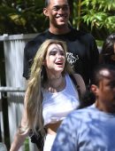 Bella Thorne Pokies and Underboob in a Crop Top at Magic Mountain in Valencia, CA