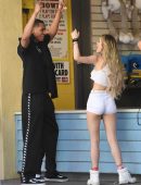Bella Thorne Pokies and Underboob in a Crop Top at Magic Mountain in Valencia, CA