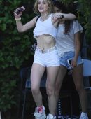 Bella Thorne Pokies and Underboob in a Crop Top at Magic Mountain in Valencia, CA