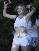 Bella Thorne Pokies and Underboob in a Crop Top at Magic Mountain in Valencia, CA