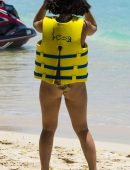 Catherine Harding Booty in Bikini on the Beach in Barbados
