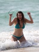 Imogen Thomas in Teal Bikini on a Beach in Spain