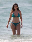 Imogen Thomas in Teal Bikini on a Beach in Spain