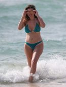 Imogen Thomas in Teal Bikini on a Beach in Spain
