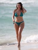 Imogen Thomas in Teal Bikini on a Beach in Spain