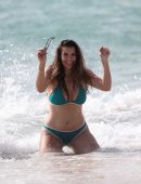Imogen Thomas in Teal Bikini on a Beach in Spain