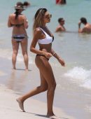 Jasmine Tosh in Black and White Bikini at a Beach in Miami