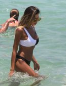 Jasmine Tosh in Black and White Bikini at a Beach in Miami