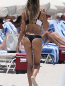 Jasmine Tosh in Black and White Bikini at a Beach in Miami