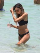 Jasmine Tosh in Black and White Bikini at a Beach in Miami