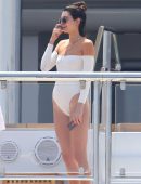 Kendall Jenner in White Swimsuit in Cannes
