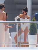 Kendall Jenner in White Swimsuit in Cannes