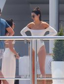 Kendall Jenner in White Swimsuit in Cannes