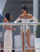 Kendall Jenner in White Swimsuit in Cannes