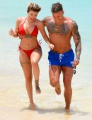 Olivia Buckland in Red Bikini on the Beach in Cape Verde