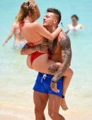 Olivia Buckland in Red Bikini on the Beach in Cape Verde