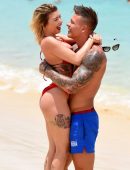 Olivia Buckland in Red Bikini on the Beach in Cape Verde