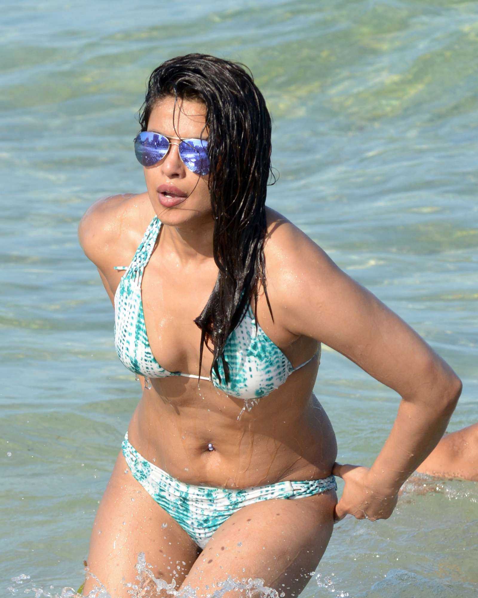 Priyanka Chopra in Bikini, Swimming in the Ocean at Beach in Miami
