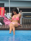 Roxanne Pallett in Bikini at Poolside in Portugal