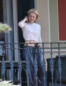 Gillian Anderson Braless See-through Top at her Hotel in Portofino, Italy