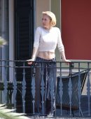 Gillian Anderson Braless See-through Top at her Hotel in Portofino, Italy