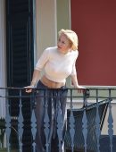 Gillian Anderson Braless See-through Top at her Hotel in Portofino, Italy