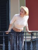 Gillian Anderson Braless See-through Top at her Hotel in Portofino, Italy