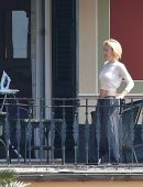 Gillian Anderson Braless See-through Top at her Hotel in Portofino, Italy