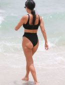 Kourtney Kardashian in Black Bikini on the Beach in Miami