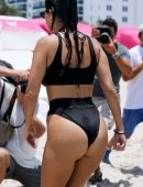 Kourtney Kardashian in Black Bikini on the Beach in Miami