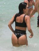 Kourtney Kardashian in Black Bikini on the Beach in Miami