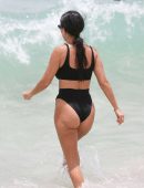 Kourtney Kardashian in Black Bikini on the Beach in Miami