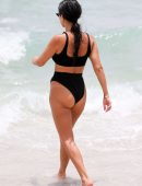 Kourtney Kardashian in Black Bikini on the Beach in Miami