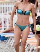Michelle Hunziker in Green Bikini on the Beach in Italy