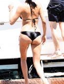 Adriana Lima in Black Bikini on a Yacht in Bodrum, Turkey
