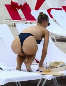 Bianca Elouise in Black Swimsuit on Beach in Miami
