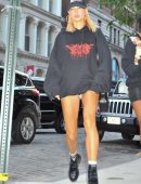 Hailey Baldwin Leggy, Leaving Gigi Hadid's Apartment in Manhattan
