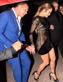 Jennifer Lopez Leggy in Short See-Through Dress at Her Birthday Party in Miami